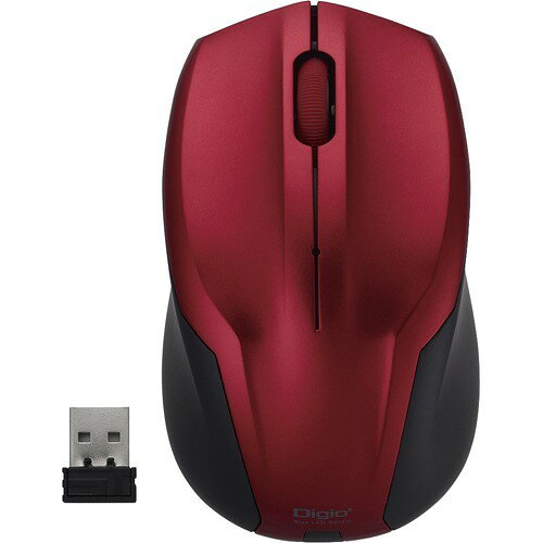 Digio2 無線静音マウス 3ボタン/BlueLED レッド MUS-RKT125R(1コ入)