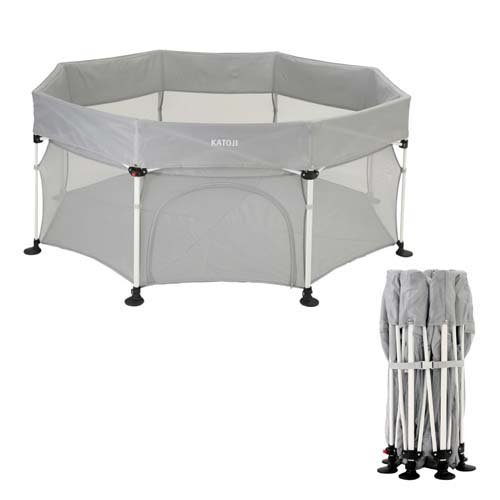 【美品】ポータブル折りたたみベビーサークル コロコロランド 6（グレー） カトージ コロコロランドベビーサークル ポータブル折りたたみベビー