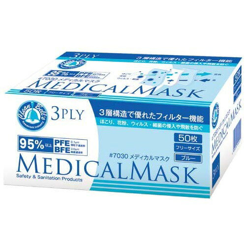 楽天市場】川西工業 クリーンベルズ メディカルマスク 3PLY 7030