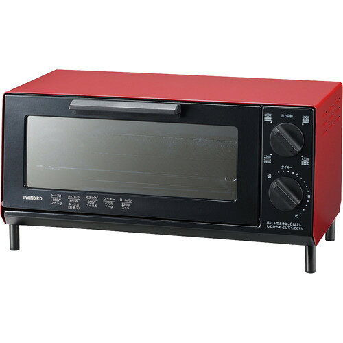 ツインバード オーブントースター 2枚焼き 4段階温度調整 TS-4035R レッド(1台)