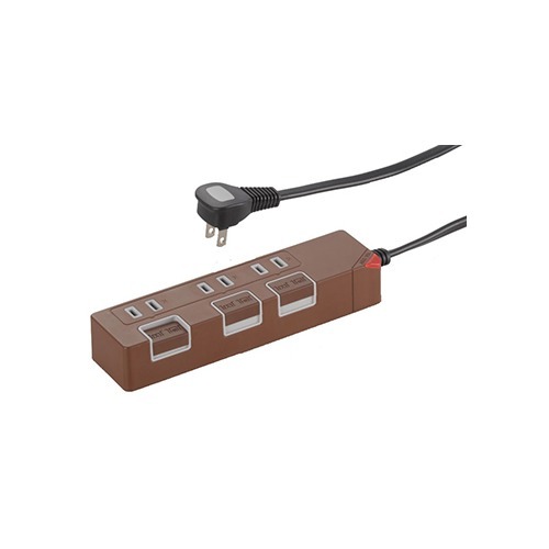 押しボタンスイッチ付きカラー節電タップ 3個口 1.5m ブラウン HS-T1148T(1コ入)