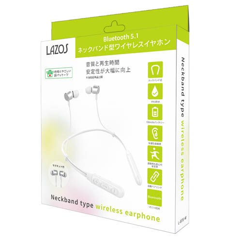 Lazos ネックバンド型ワイヤレスイヤホン ホワイト L-BTE-W