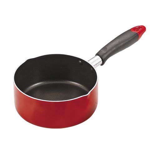 コンパクト ふっ素加工 IH対応 片手鍋 16cm レッド HB-2181 両口 オール熱源(1個)