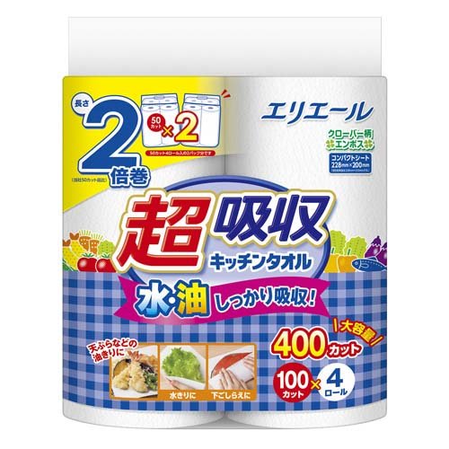 エリエール 超吸収キッチンタオル 100カット(4ロール)
