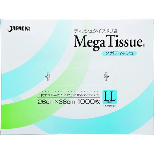 ジャパックス ティッシュタイプポリ袋 メガティッシュ LLサイズ BH03 厚み：0.010mm(1000枚入)