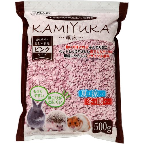 クリーンモフ 小動物用床材 KAMIYUKA 紙床 ピンク(500g)