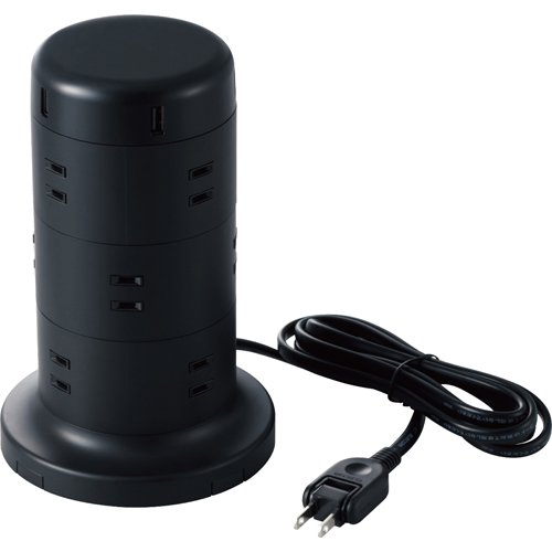 エレコム 延長コード タワー電源タップ 12個口 2m ブラック TT-U02-1220BK(1個)