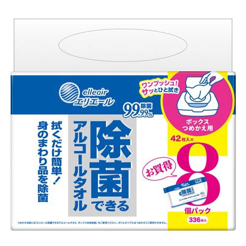 エリエール 除菌できるアルコールタオル ボックス つめかえ用(42枚入*8個パック)