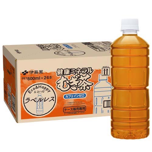 伊藤園　健康ミネラルむぎ茶　ラベルレス　６００ｍＬ　ペットボトル　１セット（４８本：２４本×２ケース）