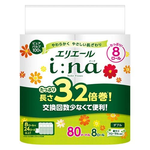エリエール i：na(イーナ) トイレット ダブル 3.2倍巻(8ロール入)