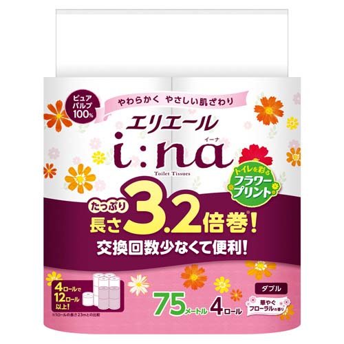 エリエール i：na(イーナ) トイレット ダブル 3.2倍巻 プリント(4ロール入)