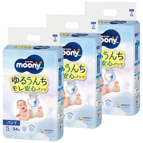 ムーニーマンゆるうんちモレ安心パンツＳ 4kg～8kg 紙おむつ(54枚入×3袋)