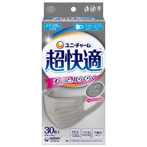 (まとめ買い×10個セット)ユニ・チャーム 超快適マスク プリーツタイプ グレー ふつう 30枚入 マスク (送料無料)