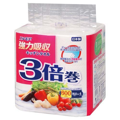 カミ商事 エルモア 強力吸収キッチンタオル 3倍巻 150カット 4ロール