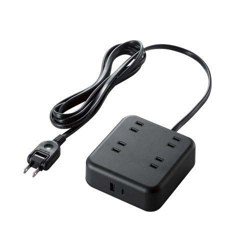 エレコム 電源タップ 2m(コンセント*4 Type-C*1 USB-A*1)ブラック(1個)