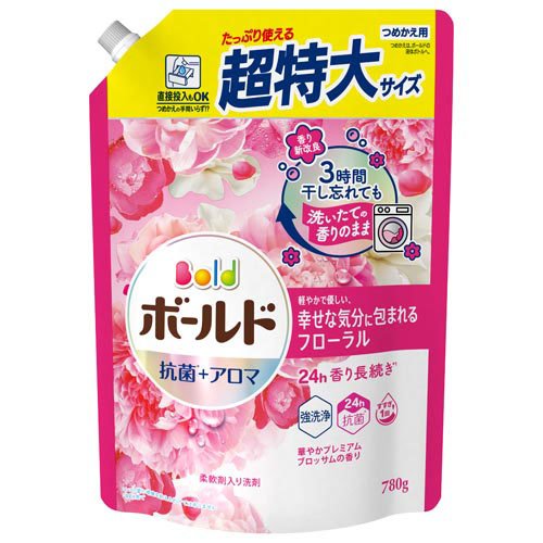 (送料無料・まとめ買い×8個セット)P&G ボールド ジェル 華やかプレミアムブロッサムの香り つめかえ用 超特大サイズ 780g 洗濯用洗剤