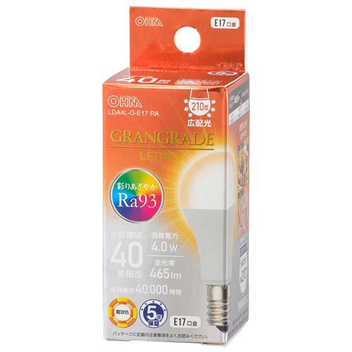 楽天市場】オーム電機 LED電球小形E17 40形相当 電球色(1個) | 価格