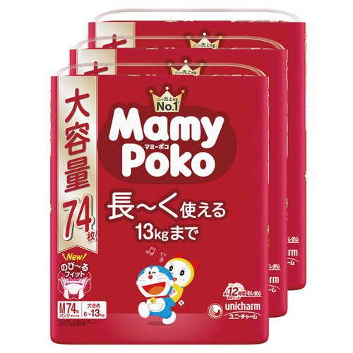 マミーポコパンツ M ドラえもん 6kg~13kg 紙おむつ パンツ(74枚×3個)