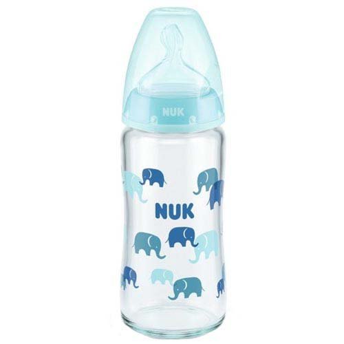 ヌーク ガラス製 ほ乳びん 240ml ゾウ青 FDNK10745143B(1個)