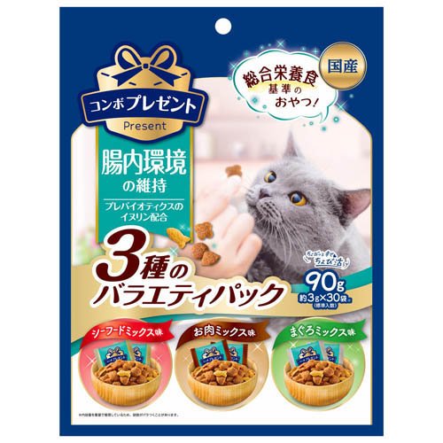 コンボ プレゼント 腸内環境の維持 3種のバラエティパック 国産 90g（約3g×30袋）3袋 日本ペットフード 猫用 おやつ
