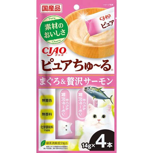 CIAOピュアちゅ～る まぐろ＆贅沢サーモン(14g×4本)