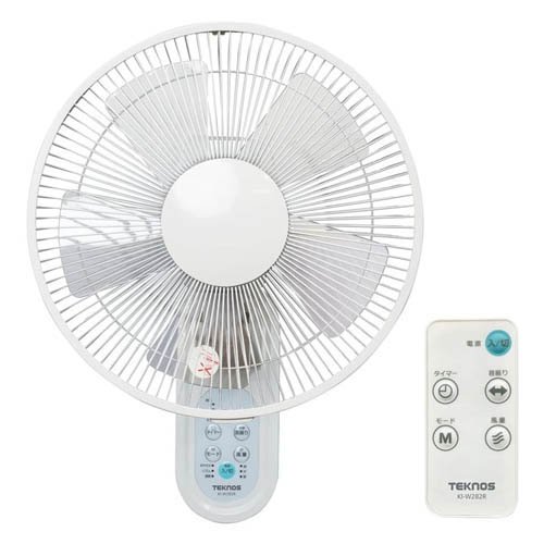 壁掛け扇風機 左右首振り リモコン付 IR-WF33R TEKNOS ホワイト(1台)