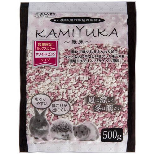クリーンモフ 小動物用床材 KAMIYUKA 紙床 ミックス ホワイト×ピンク(500g)