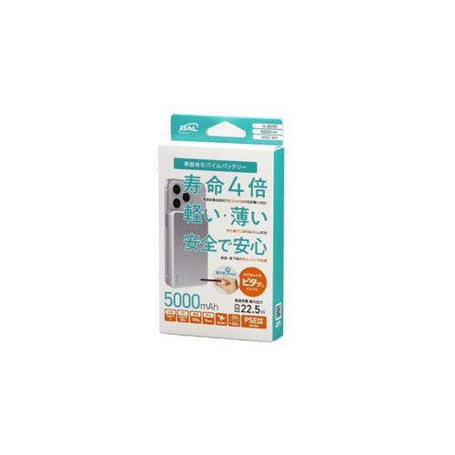 大橋産業 準固体モバイルバッテリー 5000mAh WH マグネット充電対応 8005(1セット)