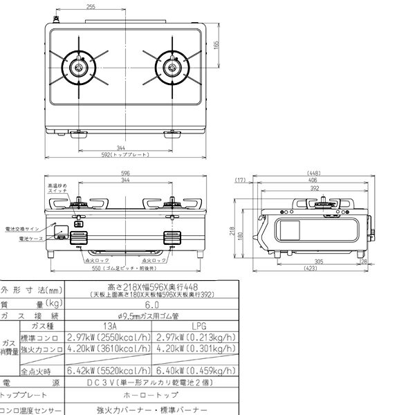 Rinnai ガスコンロ RT64-2H6S-R 12A・13A