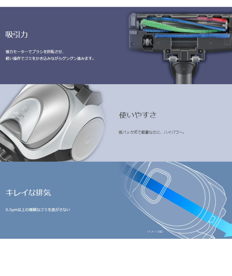 楽天市場】三菱電機 MITSUBISHI Be-K 紙パック式掃除機 TC-FJ1J-W