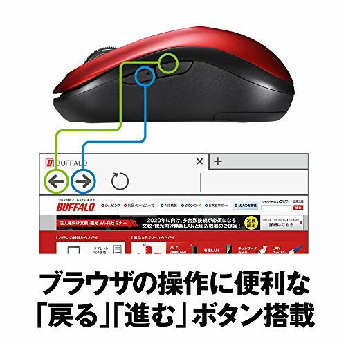 BUFFALO 無線 5ボタン BlueLEDマウス レッド BSMBW315RD