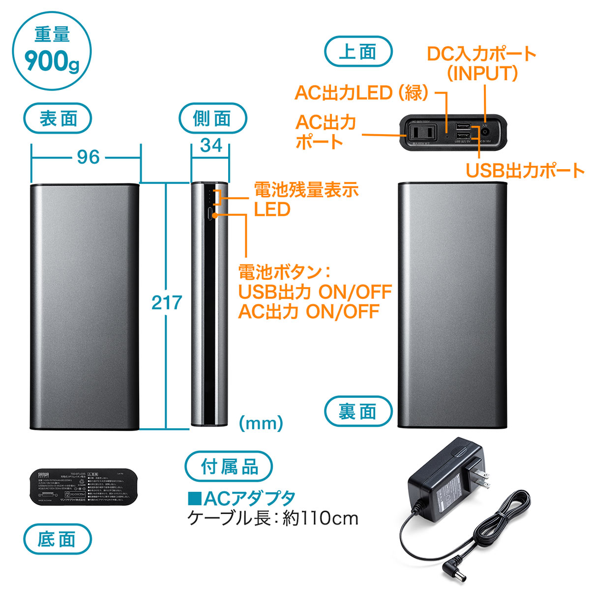 AC出力対応モバイルバッテリー 大容量 22800mAh 83.22Wh