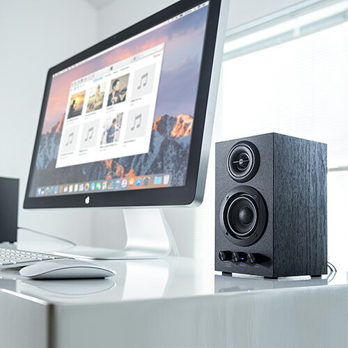 PCスピーカー 16Wのハイパワー ミニプラグ接続 マルチメディアスピーカー ステレオ 高音質 木製ブックシェルフ型400-SP068