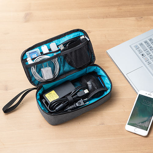 トラベルポーチ充電器ポーチACアダプタ/カメラ周辺収納収納ポーチ用旅行向けグレーEZ2-BAGIN006GY