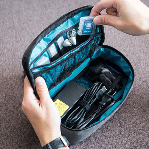 トラベルポーチ充電器ポーチACアダプタ/カメラ周辺収納収納ポーチ用旅行向けグレーEZ2-BAGIN006GY