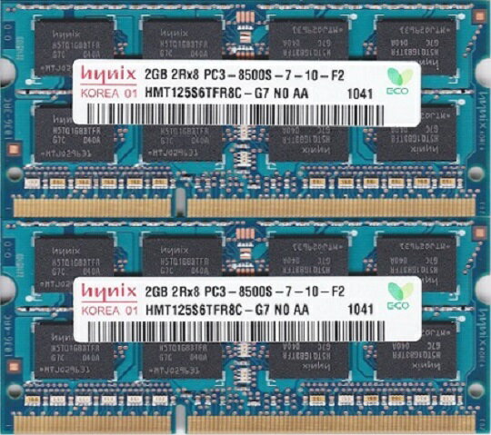 hynix PC3-8500S DDR3-1066 2GB×2枚組 4GB SO-DIMM 204pin ノートパソコン用メモリ