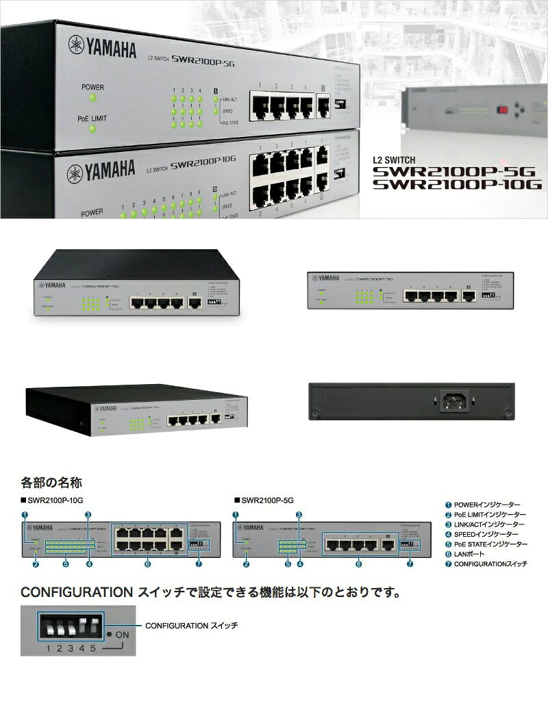 未使用　YAMAHA SWR2100P-5G SWR2100P-5G / SWR2100P-10G Dante Switches - Yamaha USA