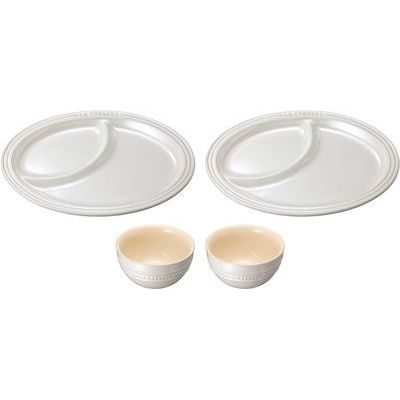 【新品】ル・クルーゼ マルチ・オーバル・プレート&ライスボール ホワイトラスター ル・クルーゼ ライスボールセット ベビーローズブルー＆ホワイト