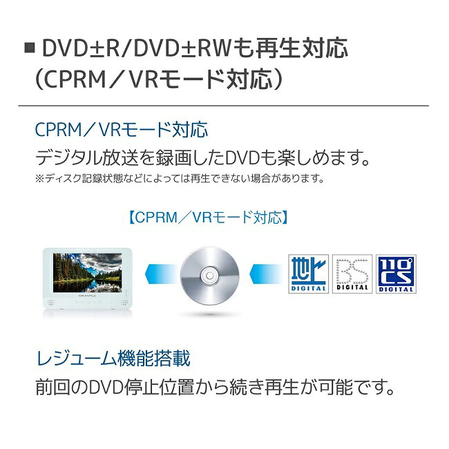 楽天市場】グランプレ 12インチ液晶一体型防水ポータブルDVDプレイヤー