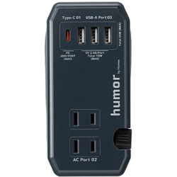 Hamee AC PD30W対応 USBタップ HUMOR HANDY PLUS グレーブラック 669-922934