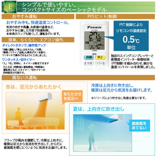 楽天市場】ダイキン工業 DAIKIN ルームエアコン Eシリーズ E F22VTES-W