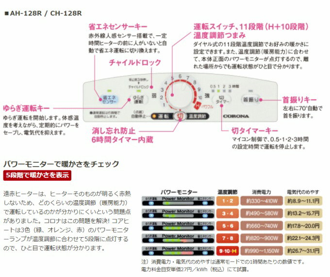 楽天市場】コロナ CORONA コアヒート 遠赤外線ヒーター CH-128R(W