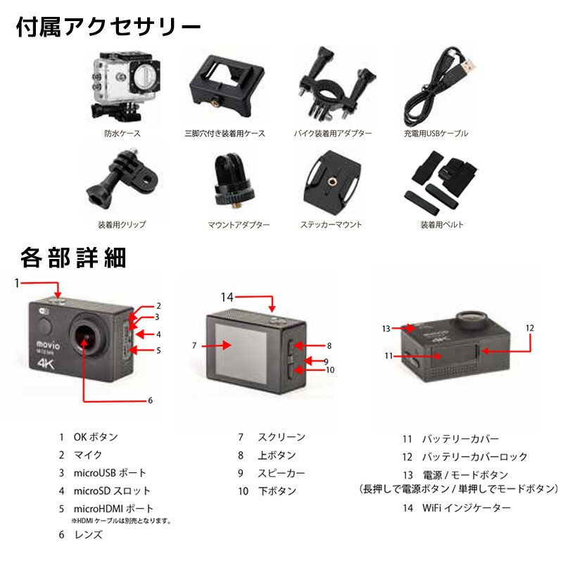 することが ナガオカトレーディング M1034K WiFi機能搭載 高画質4K Ultra HD アクションカメラ ヤマダデンキ PayPayモール店  - 通販 - PayPayモール カメラ