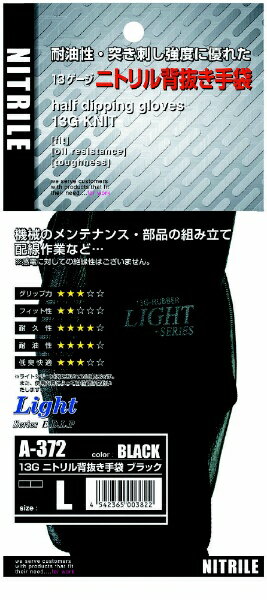 おたふく手袋 ブラック ニトリル背抜き LL A-372