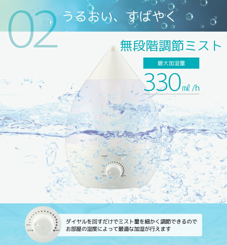 しずく型 アロマディフューザー 超音波式アロマ加湿器 大容量