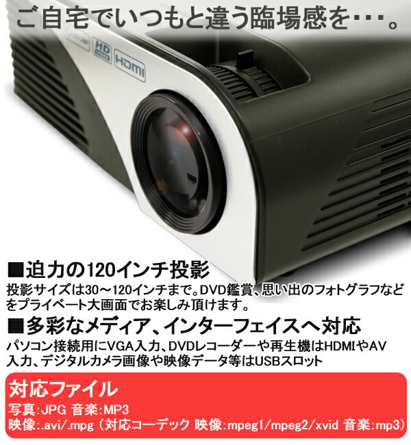 LED プロジェクター YKN PR012 30～120インチ 小型 本体 スマホ ホームシアター 軽量 コンパクト
