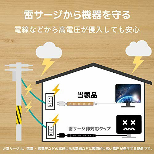 エレコム 延長コード 電源タップ 6個口 1m 2P 雷ガード オーク ECT-0201O(1個)