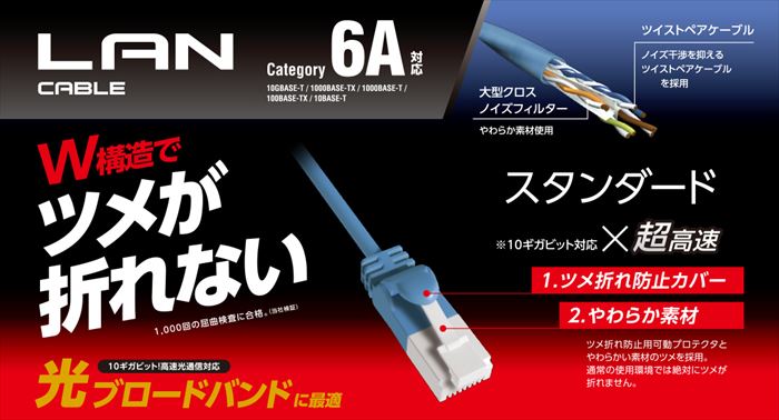 エレコム LANケーブル CAT6A 80m ブルー LD-GPAT／BU80／RS(1本)
