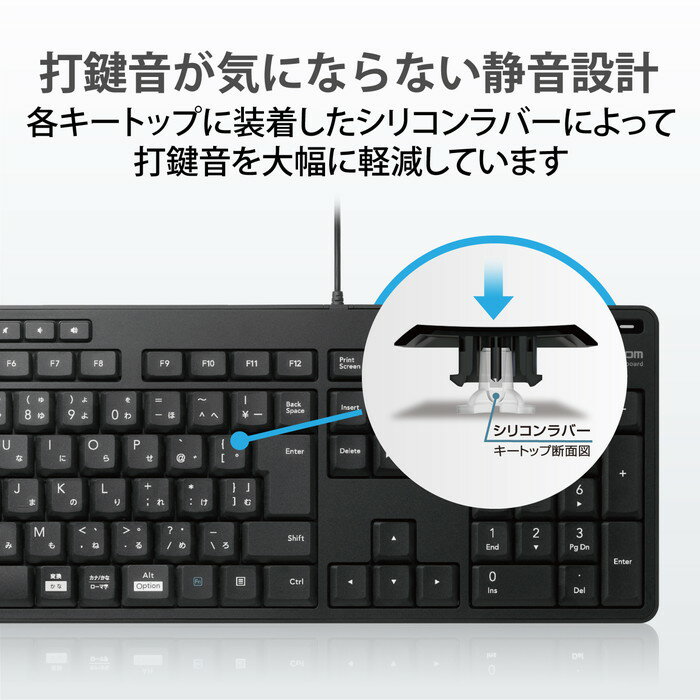 エレコム フルキーボード 有線 静音 TK-FCM114SKBK(1個)