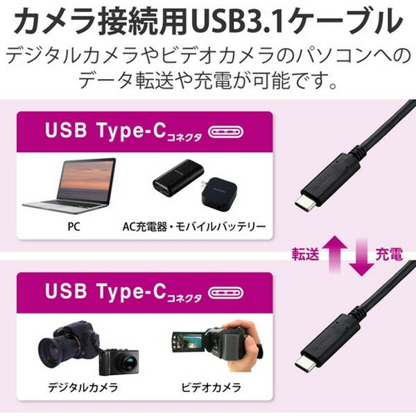 エレコム カメラケーブル Type-Cケーブル USBC-USBC USB3.1 50cm DGW-U3CC05NBK(1個)